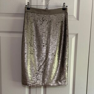 Sequin Pencil Skirt - Metallic Silver